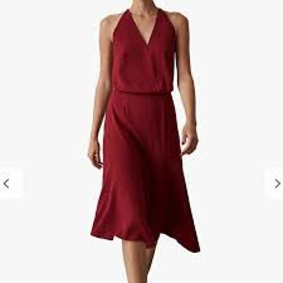 Reiss Dresses & Skirts - Reiss Red Fiona Beaded Strappy Halter Midi Dress